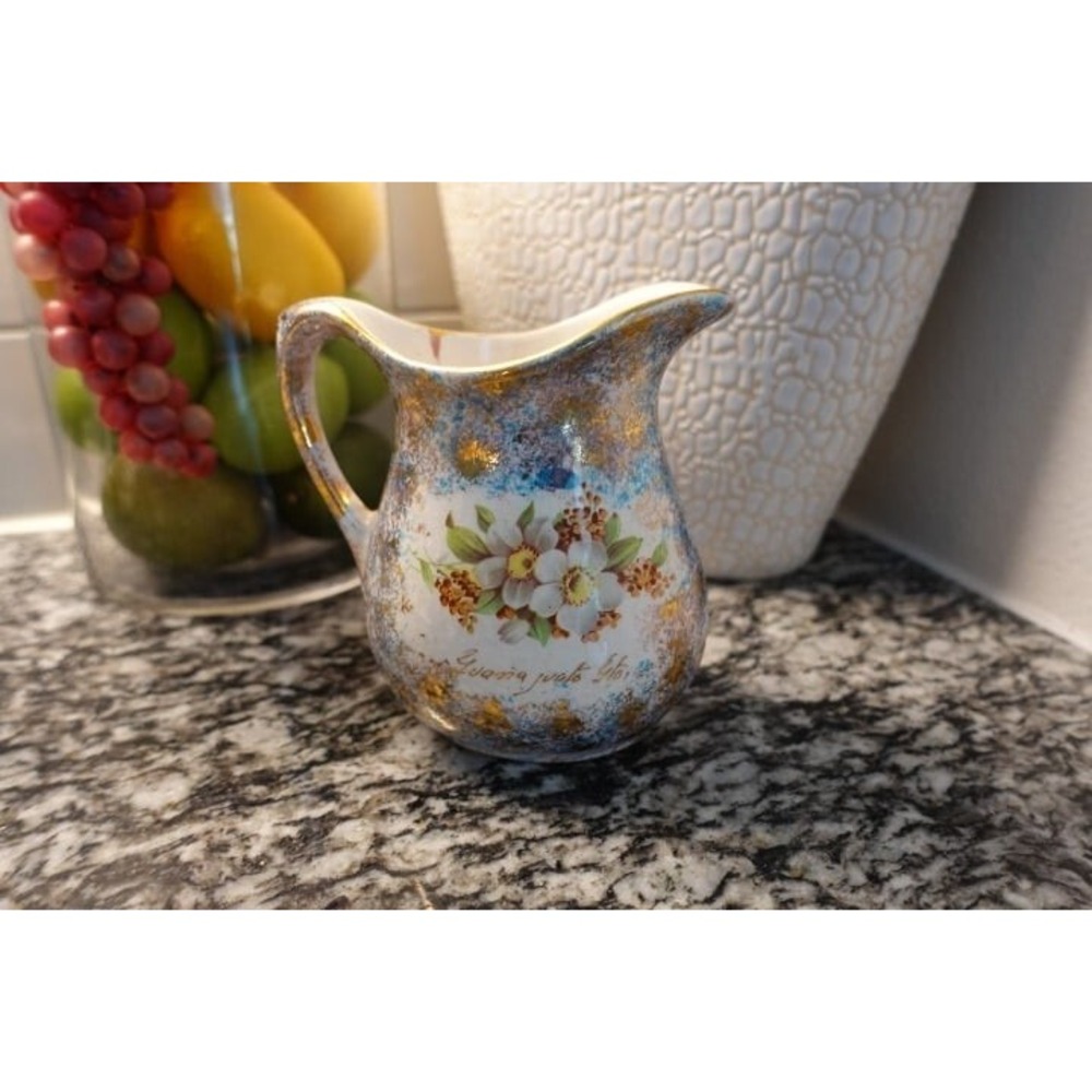Vintage Floral Creamer Pitcher Gold Accent Decorative Small‎ Vase